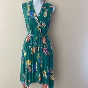 Anthropologie RORY SHIRTDRESS Maeve Sleeveless Green Floral Asymmetrical size 4